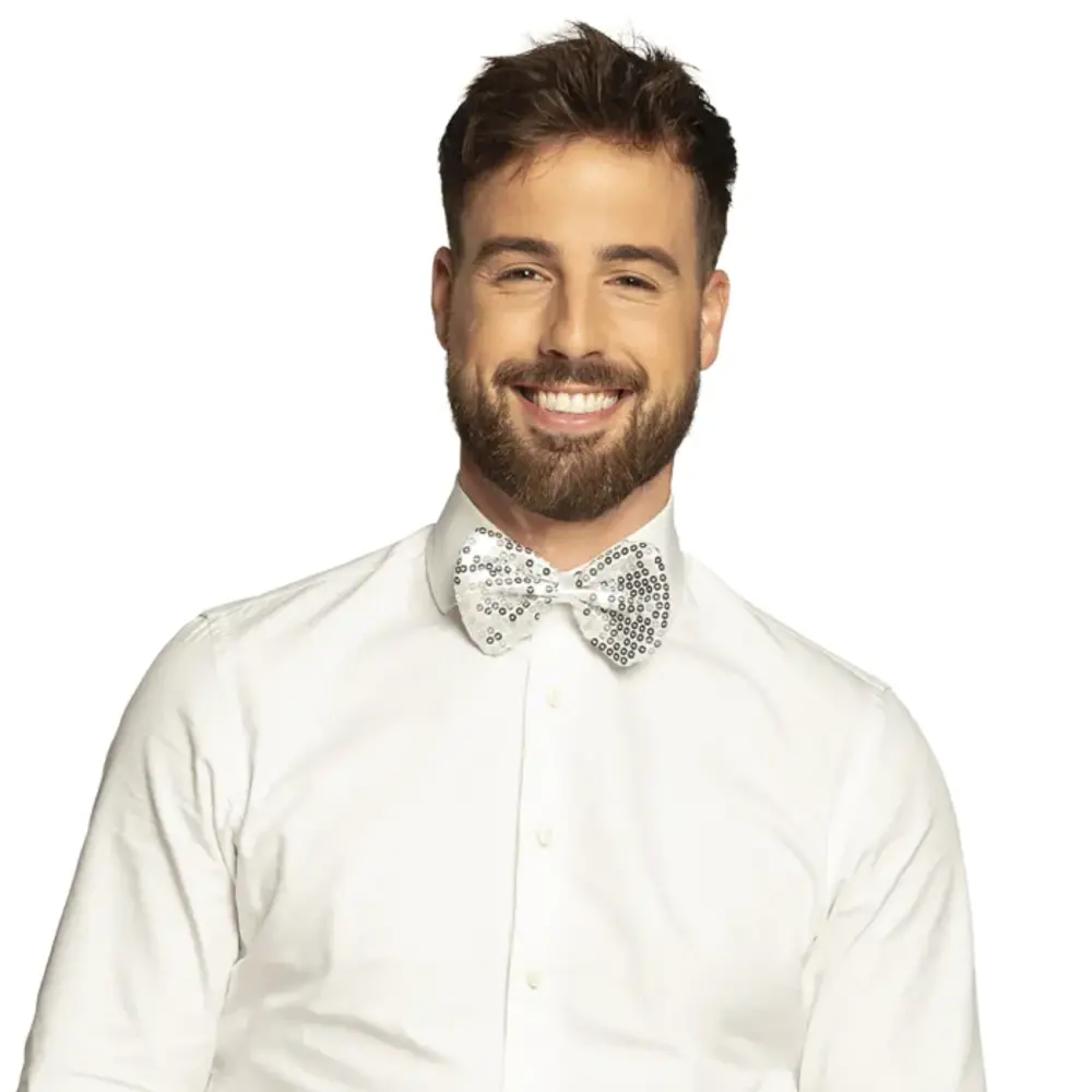 Boland Vlinder Strik met Zilveren Pailletten | per stuk Boland Vlinder Strik met Zilveren Pailletten | per stuk