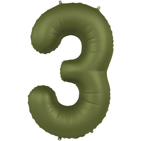 Folat Foil Balloon Number 3 Olive Green | 86cm