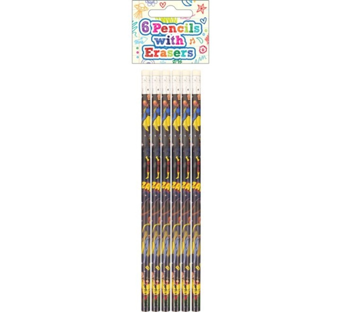 Henbrandt Superhelden-Bleistifte mit Radiergummi, 19 cm | 6 Stück