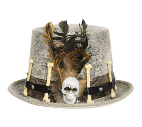 Folat Chapeau gris à plumes et os 58 cm | à l'unité