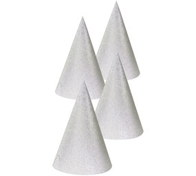 Folat Silver Glitter Party Hat | 4 pieces
