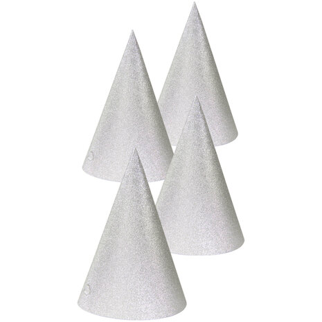 Folat Silver Glitter Party Hat | 4 pieces