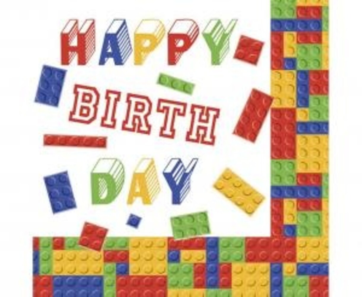 POL-MAK Lego Building Block Happy Birthday Napkins 33x33cm | 20 pieces