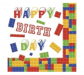 POL-MAK Lego Building Block Happy Birthday Napkins 33x33cm | 20 pieces