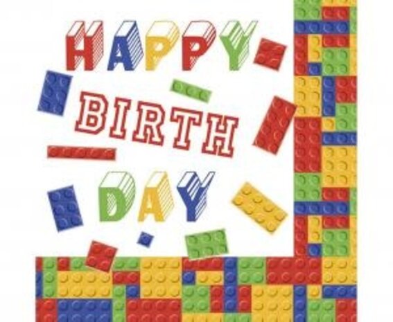 POL-MAK Lego Building Block Happy Birthday Servetten 33x33cm | 20 stuks POL-MAK Lego Building Block Happy Birthday Servetten 33x33cm | 20 stuks