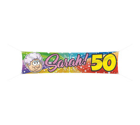 Folat 50 Jaar Sarah Regenboog Spandoek 180x40cm | per stuk Folat 50 Jaar Sarah Regenboog Spandoek 180x40cm | per stuk