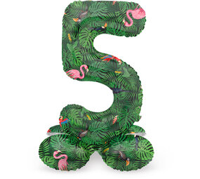 Folat Ballon chiffre 5 sur pied, ambiance jungle | 72 cm