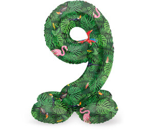 Folat Ballon chiffre 9 sur pied, ambiance jungle | 72 cm