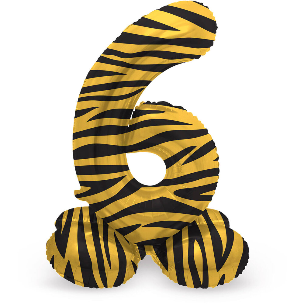Folat Ballon chiffre 6, motif tigre debout | 72 cm