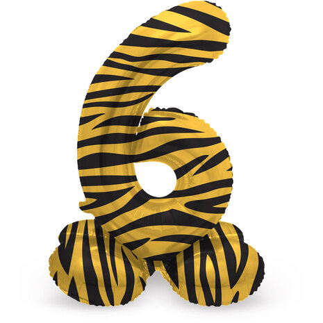 Folat Ballon chiffre 6, motif tigre debout | 72 cm