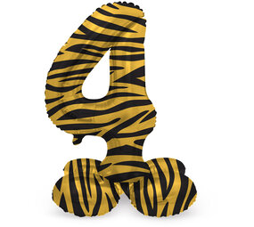 Folat Cijfer Ballon 4 Staand Tijger Print | 72cm Folat Cijfer Ballon 4 Staand Tijger Print | 72cm