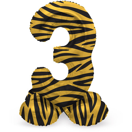 Folat Zahlenballon 3, stehend, Tigerprint | 72 cm