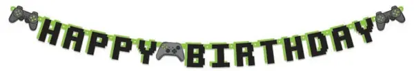 WeFiesta Guirlande de lettres « Joyeux anniversaire » sur le thème des jeux vidéo, 160 cm | à l’unité
