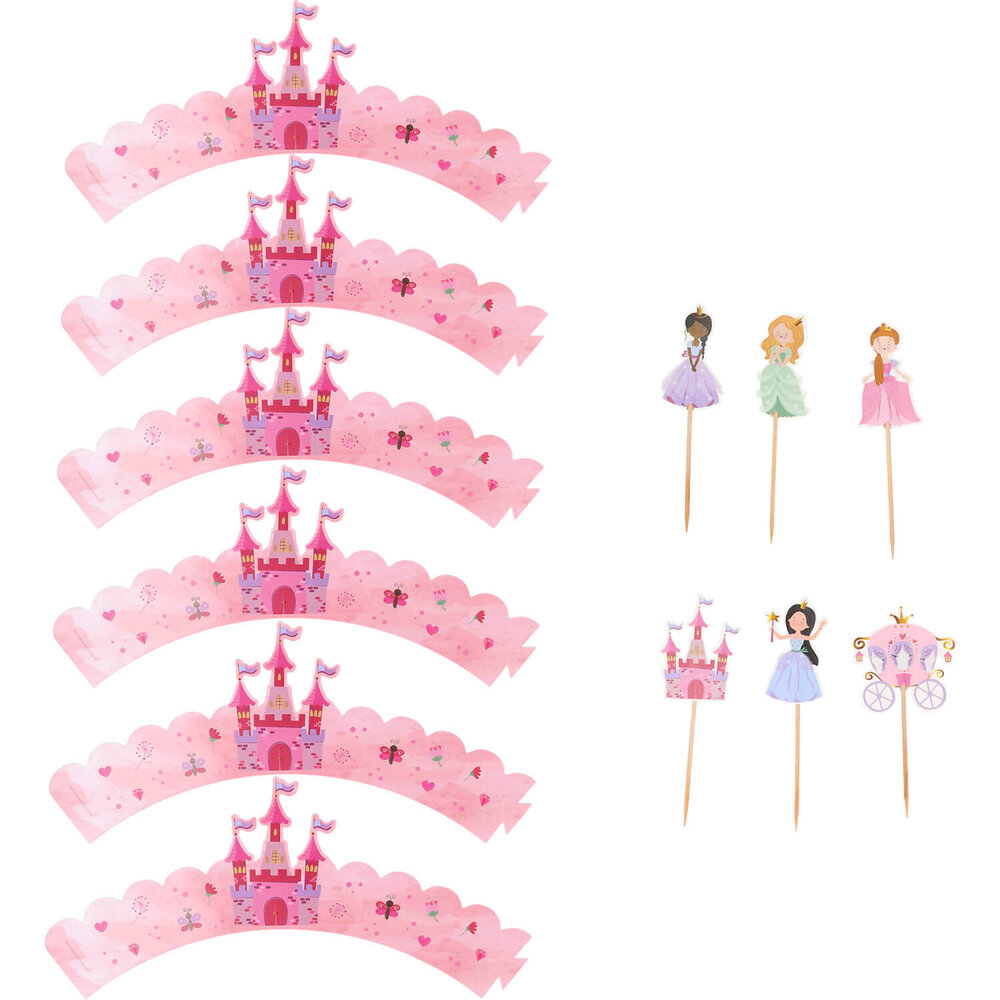 Folat Pretty Princess Cupcake Decoratie Set | 6 stuks Folat Pretty Princess Cupcake Decoratie Set | 6 stuks