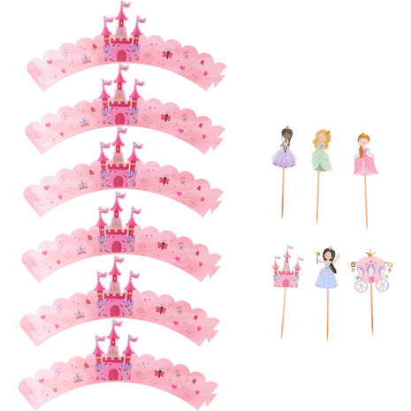 Folat Pretty Princess Cupcake Decoratie Set | 6 stuks Folat Pretty Princess Cupcake Decoratie Set | 6 stuks