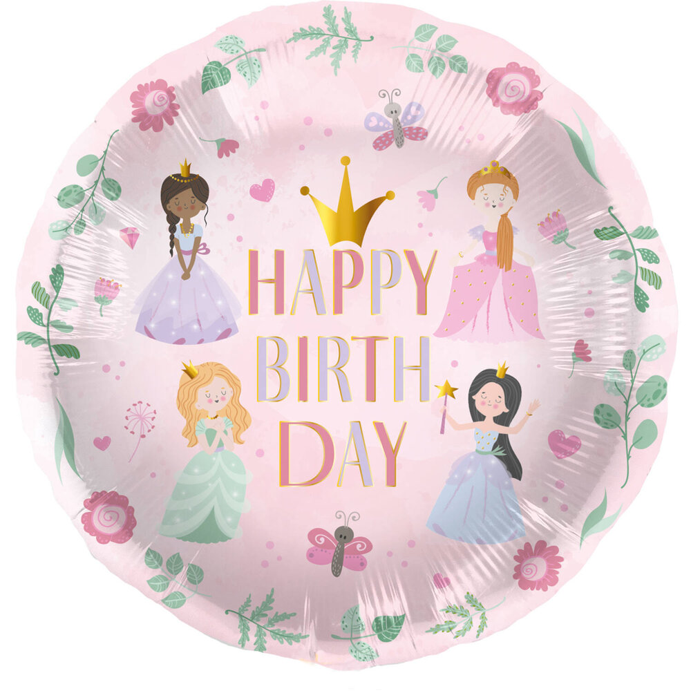Folat Hübscher Prinzessinnen-Folienballon „Alles Gute zum Geburtstag“, 45 cm | pro Stück