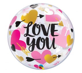 Qualatex Love You Bubble Ballon met Hartjes 56cm | per stuk Qualatex Love You Bubble Ballon met Hartjes 56cm | per stuk