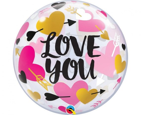 Qualatex Ballon bulle « Je t'aime » avec cœurs 56 cm | à l'unité