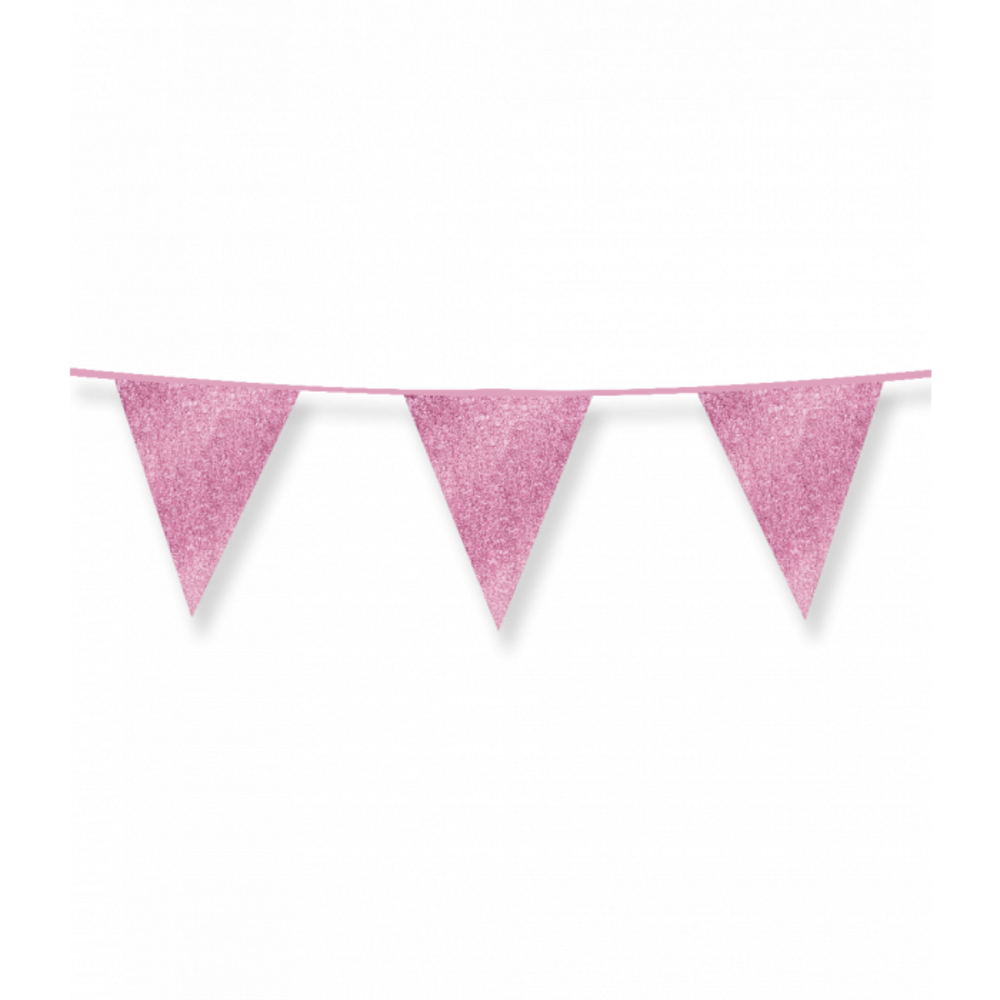 Paper Dreams Glitzernde rosa Flaggengirlande 16x20cm | 6 Meter