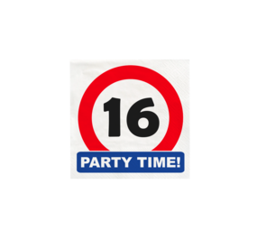 Paper Dreams Verkeersbord 16 jaar Party Time Servetten 33x33cm | 16 stuks Paper Dreams Verkeersbord 16 jaar Party Time Servetten 33x33cm | 16 stuks