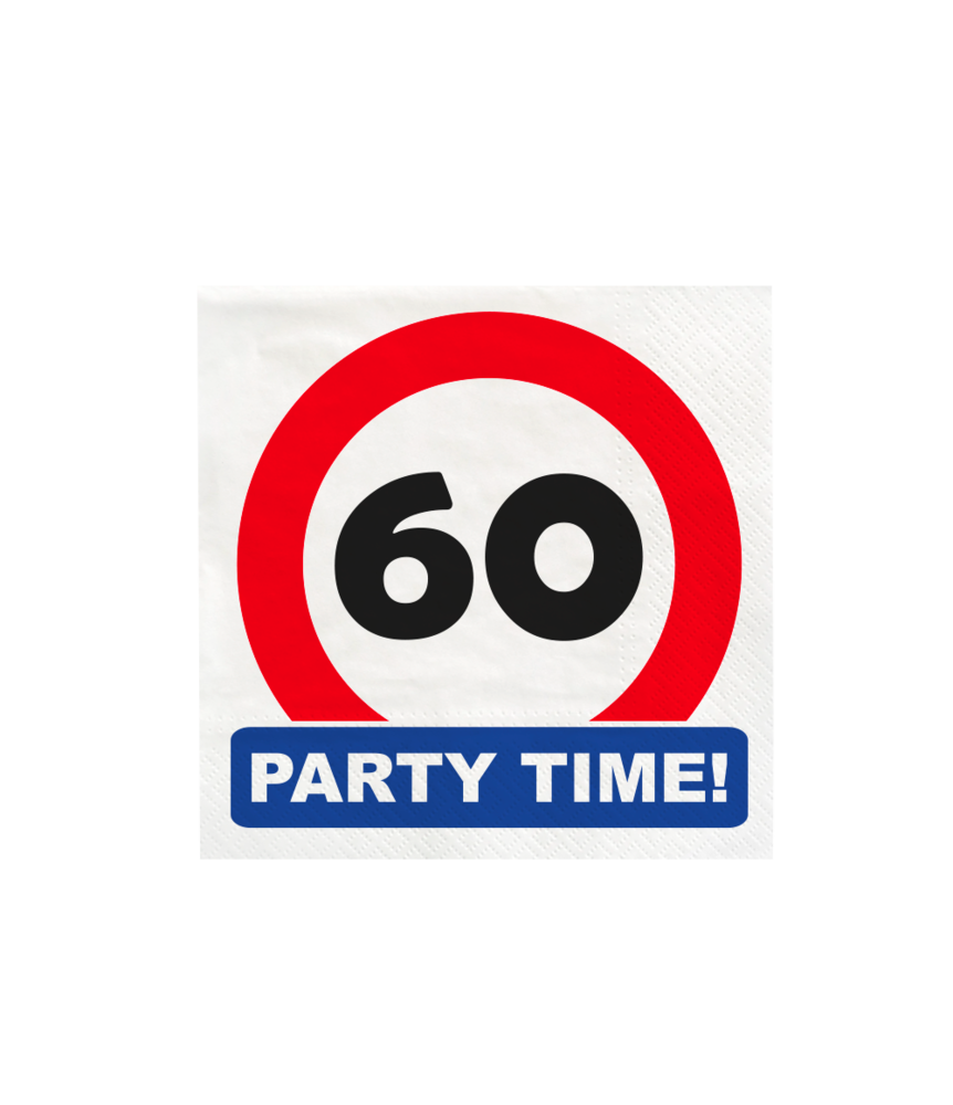 Paper Dreams Verkeersbord 60 jaar Party Time Servetten 33x33cm | 16 stuks Paper Dreams Verkeersbord 60 jaar Party Time Servetten 33x33cm | 16 stuks