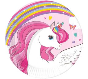 Procos Party Teller mit Einhornmotiv in Regenbogenfarben, 20 cm | 8 Stück