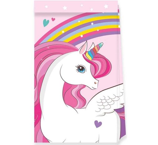 Procos Party Einhorn-Partytüten in Regenbogenfarben, 13 x 23 cm | 4 Stück