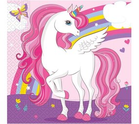 Procos Party Servietten mit Einhornmotiv in Regenbogenfarben, 33 x 33 cm | 20 Stück