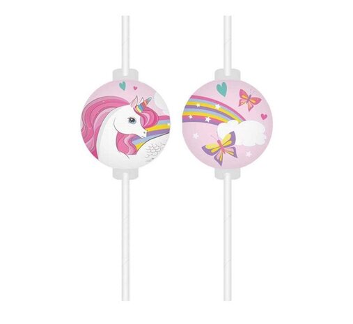 Procos Party Strohhalme in Einhorn-Regenbogenfarben | 4 Stück