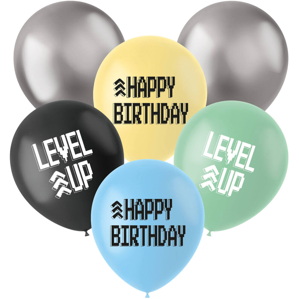 Folat Level Up Spielballons 33 cm | 6 Stück