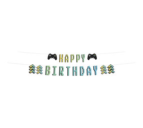 Folat Level Up Game Happy Birthday Buchstabengirlande 1,5 m | 2-teilig