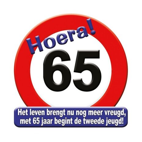 Paper Dreams Deurbord 65 jaar Verkeersbord 50cm | per stuk Paper Dreams Deurbord 65 jaar Verkeersbord 50cm | per stuk