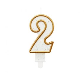Godan Cijfer 2 Kaarsje met Gouden Rand 9cm | per stuk Godan Cijfer 2 Kaarsje met Gouden Rand 9cm | per stuk
