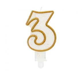 Godan Bougie numéro 3 à bordure dorée 9 cm | à l'unité