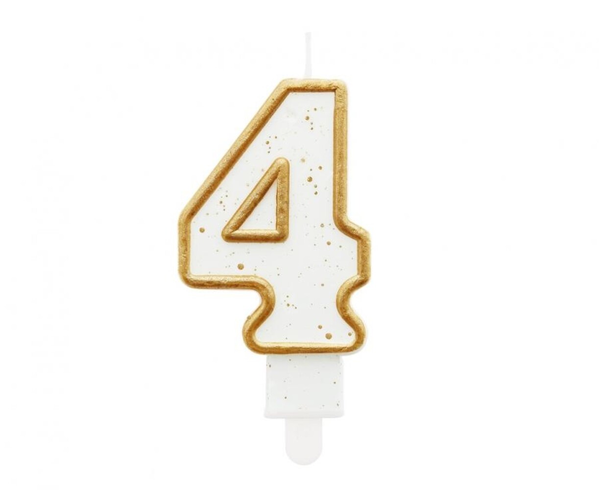 Godan Cijfer 4 Kaarsje met Gouden Rand 9cm | per stuk Godan Cijfer 4 Kaarsje met Gouden Rand 9cm | per stuk