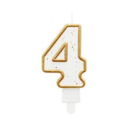 Godan Cijfer 4 Kaarsje met Gouden Rand 9cm | per stuk Godan Cijfer 4 Kaarsje met Gouden Rand 9cm | per stuk
