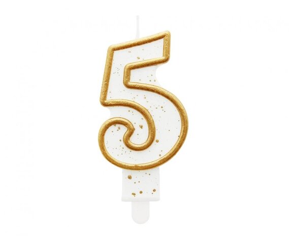 Godan Cijfer 5 Kaarsje met Gouden Rand 9cm | per stuk Godan Cijfer 5 Kaarsje met Gouden Rand 9cm | per stuk