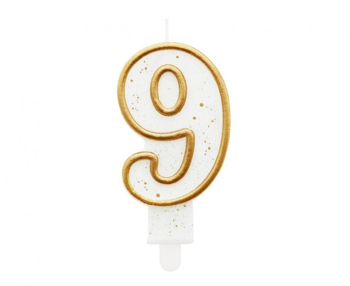 Godan Cijfer 9 Kaarsje met Gouden Rand 9cm | per stuk
