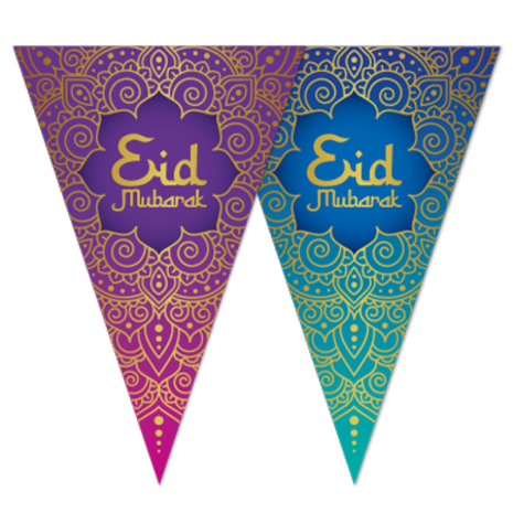 WeFiesta Guirlande de drapeaux Eid Mubarak 6 mètres | à l'unité