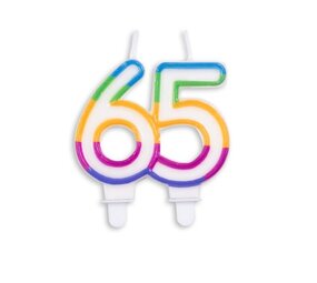 WeFiesta Kaars 65 jaar gekleurd 8x7cm | per stuk WeFiesta Kaars 65 jaar gekleurd 8x7cm | per stuk