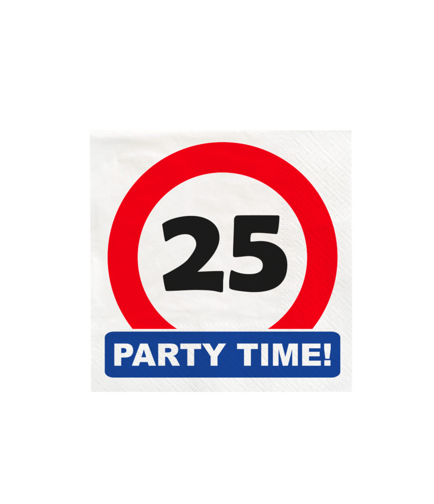 Paper Dreams Verkeersbord 25 jaar Party Time Servetten 33x33cm | 16 stuks