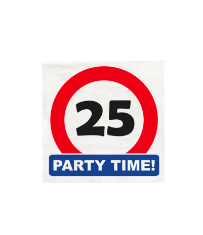 Paper Dreams Verkeersbord 25 jaar Party Time Servetten 33x33cm | 16 stuks