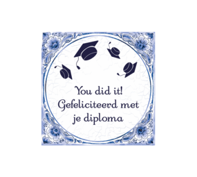 Paper Dreams Carreau bleu de Delft « Félicitations, vous avez réussi ! » | 15 x 15 cm