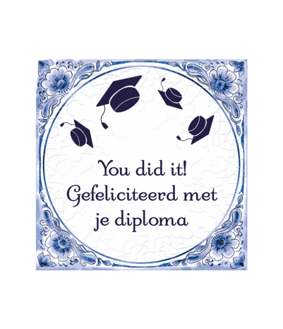 Paper Dreams Tegel Delfts Blauw Geslaagd You Did It | 15x15cm Paper Dreams Tegel Delfts Blauw Geslaagd You Did It | 15x15cm