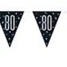 Unique Party Flaggengirlande zum 80. Geburtstag, Schwarz-Silber-Glitzer | 275 cm