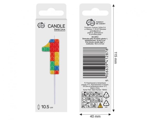 Godan Bougie Lego numéro 1 3,5 x 10,5 cm | à l'unité