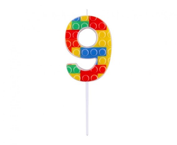 Godan Lego Cijfer 9 Kaars 3,5x10,5cm  | per stuk