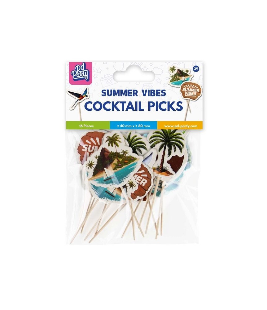 Paper Dreams Pics à cocktail Ambiance estivale 6,5 cm | 16 pièces