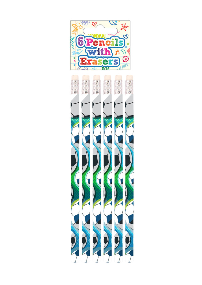 Henbrandt Crayons de football avec gomme 19 cm | Lot de 6