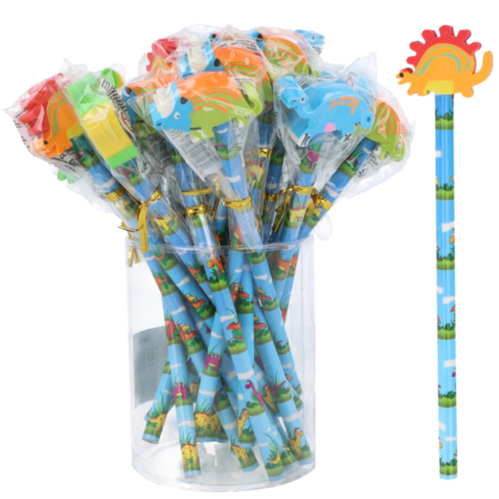 Henbrandt Crayon dinosaure avec gomme 19 cm | 24 pièces